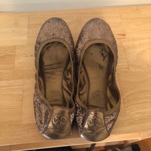 Tory Burch bronze Eddie sparkly flats